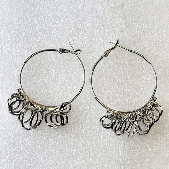 Silver Tone Hoops With Rings - Picture 1 of 14